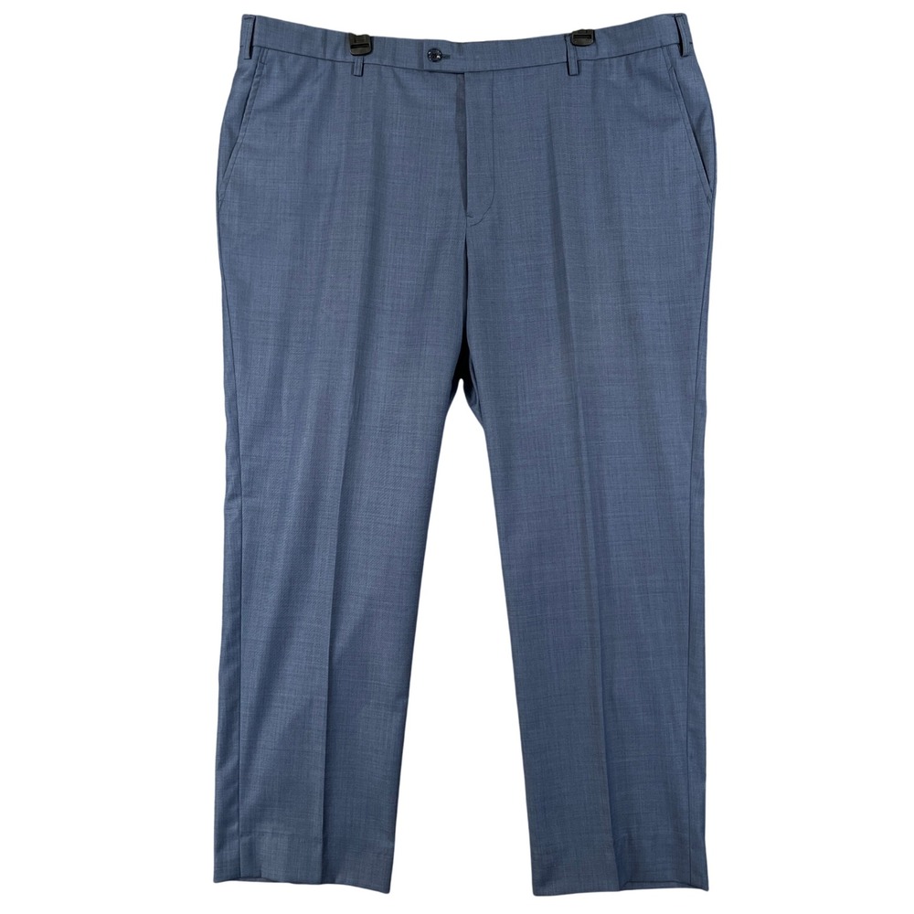 Australian Cashmere 220s Wool Dress Pants Mens 44x30 Flat Front Blue Sharkskin